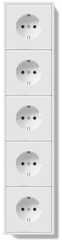 BSEEDLIFE Schuko Steckdose Unterputz EU-Standard, Wandsteckdose 16Amp mit PC Rahmen, 80 * 360mm inzelsteckdose mit Krallen, Steckdose mit Federkraftklemme Einfache Installation, 5 Fach Weiß