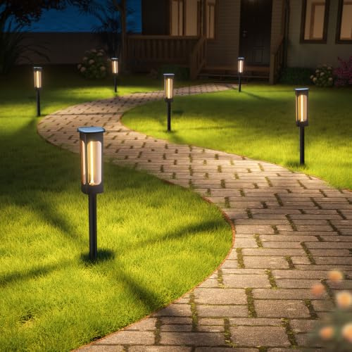 VOLISUN Solar Lights Outdoor Garden,6 Pack LED Garden Lights Solar Powered Waterproof, Landscape Lighting,Warm White Auto On/Off Pathway Lighting for Patio, Lawn, Yard, Landscape, Walkway, Path