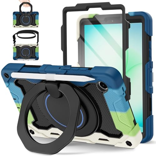 ROISKIN for Samsung Galaxy Tab A11/A9 Case 8.7 Inch 2025/2023,Blue | with HD Screen Protector,Rotating Stand,Shoulder Strap,Pencil Holder, Heavy Duty Shockproof Kid Case for Galaxy Tab A11/A9