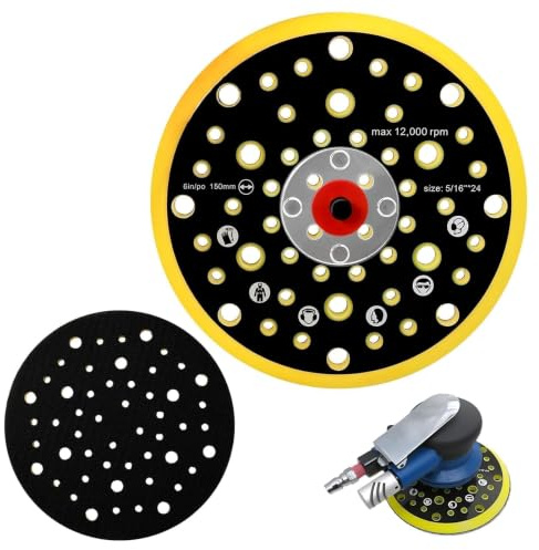 Bandeja Lijadora de 52 Agujeros 6 Pulgadas Base para Lijadora Almohadilla Plato para Lijadoras 150mm Lijadoraa Orbital Compatible con Mirka CEROS DEROS con Rosca 5/16 Pulgada para Molienda y Pulido