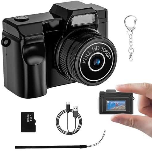 FHD 1080P Mini Retro Digitalkamera, Kleine Taschenformat Kameras | Mini Keychain Kamera mit 0,96 Zoll Farbdisplay, 2MP, Foto-Video Kompaktkamera mit MicroSD-Karte
