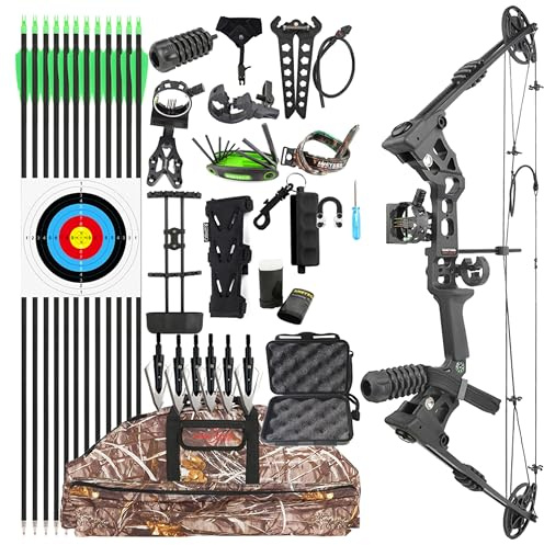 Compoundbogen Set 20-70 LBS Einstellbar, 320 FPS Jagd- und Sportbogen mit Pfeilen, Für Rechtshänder Erwachsene und Jugendliche