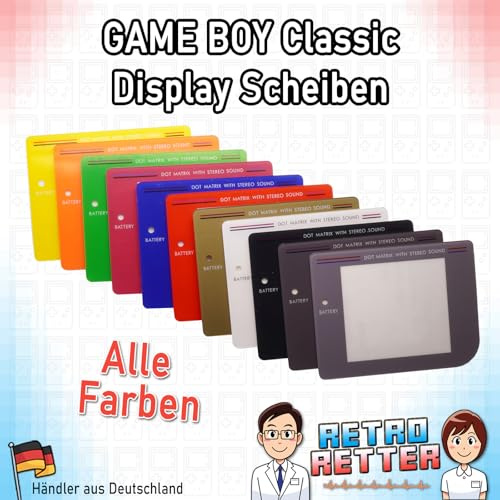 RetroRetter Glas Display Scheibe - Farbe: Classic Grau, Material: Echtglas - für GameBoy Classic/DMG-01