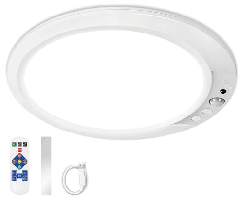 Plafón LED Techo Sensor Movimiento, Lámpara Techo Recargable 8000mAh USB | Luz Inalámbrica Magnética con Mando, 3 Temperaturas, Regulable para Baño Pasillo Garaje Armario Cocina Sótano Casa