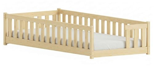 LANO meble Niedriges Kinderbett Zoya 90x190 Kiefer mit Sicherheitsgittern und Matratzenauflage