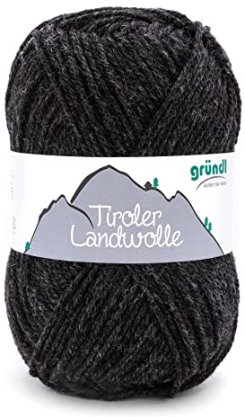 Gründl Tiroler Landwolle,Trachtenwolle,100 gr. 60% Wolle 40% Polyacryl, (04 anthrazit)