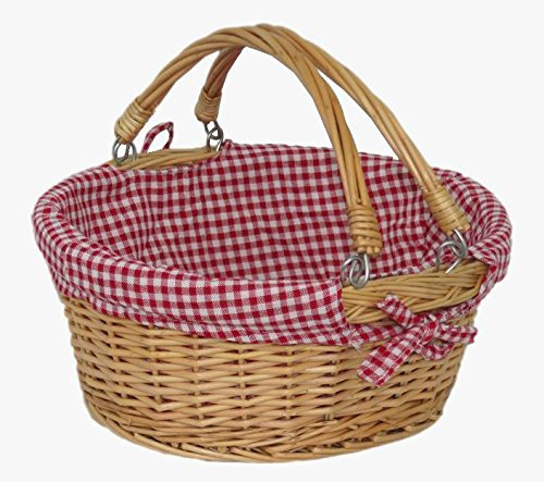 Red Hamper Wicker Shopping Basket, Brown, Red & White Check