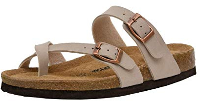 CUSHIONAIRE Women's Luna Cork Footbed Sandal With +Comfort, Stone, 4 UK