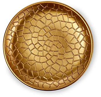 Flanacom PREMIUM Dekoschale aus Holz - Tisch-Deko mit Verzierungen - Design Holz-Schale - Wohnaccessoires - Robustes Deko-Tablett - Obst-Schale - Moderne Deko Wohnzimmer - ca. 28 x 28cm - Gold