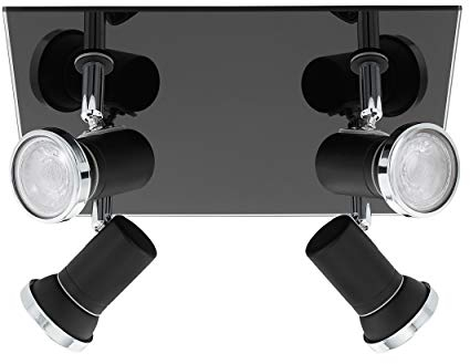 EGLO Deckenlampe Tamara 1, 4 flammige Deckenleuchte, Klassisch, Deckenstrahler aus Stahl und Glas, Wohnzimmerlampe in Schwarz,Chrom, Klar, Küchenlampe, Badezimmer Spots mit GU10 Fassung, IP44