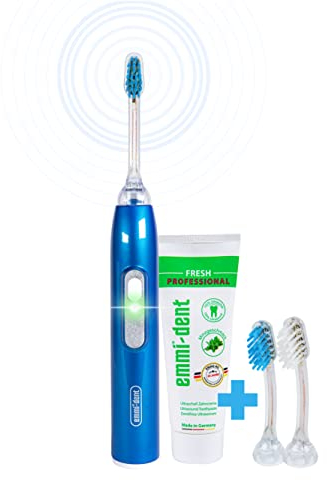 emmi-dent Metallic Cepillo de Dientes Eléctrico Ultrasónico (Set Básico Azul) I Ideal para Dientes y Encías Sensibles I Cepillado Óptimo sin Frotar I Hasta 12 Días de Batería