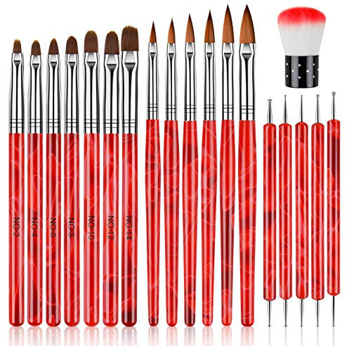 TOROKOM 19P pinceaux à ongles en acrylique avec gel UV 3D pour nail art, pinceau pour nail art, pinceau pour nail art, pinceau à pointiller, pinceau pour retirer la poussière pour salon de manucure