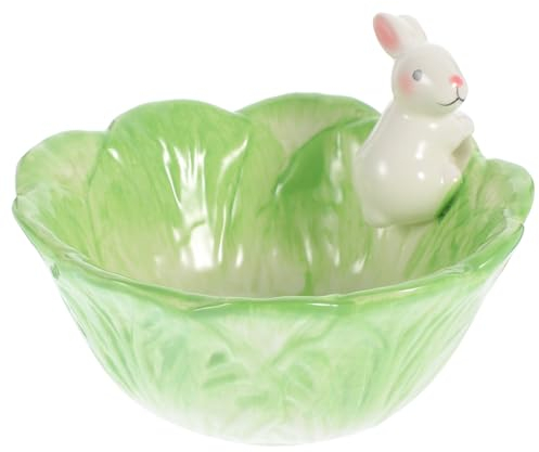 Happyyami 1Pc Easter Bunny Candy Bowl Ceramic Rabbit Cabbage Shaped Dish Fruit Salad Dessert Snack Serving Saucer for Cooking Green