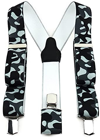 TigerTie Unisex Hosenträger in Y-Form mit 3 extra starken Clips - Farbe in dunkelgrau grau schwarz Camouflage gemustert - hochwertige Verarbeitung - Breite 35 mm