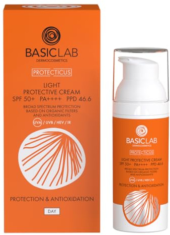 BasicLab Leichte Sonnenschutz Gesicht LSF SPF 50+ PPD 46,6 50 ml Mit Niacinamid, Vitamin C, Vitamin E