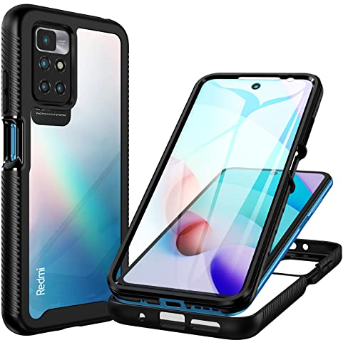 CENHUFO für Xiaomi Redmi 10 Hülle, 360 Grad Schutzhülle Stoßfest Panzerhülle mit Eingebautem Displayschutz Robust Bumper Full Cover Outdoor Case komplett Handyhülle für Xiaomi Redmi 10 - Schwarz
