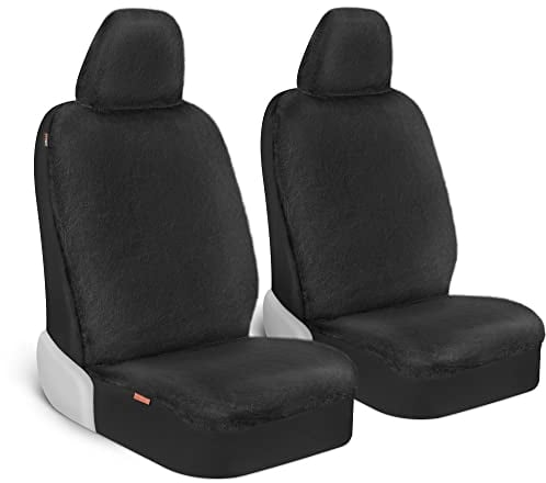 Carbella Aspen Schwarz Schaffell Sitzbezüge für Damen, 2 Pack - Plüsch Kunstpelz Autositzbezüge für Vordersitze Niedlich Universal Fit Sitzschoner für Auto LKW Van SUV