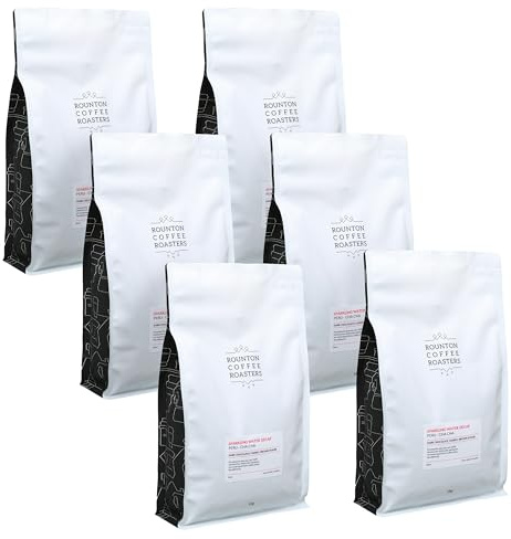 Rounton Coffee Sparkling Water Decaf - Medium Roast Decaffeinated Coffee Beans for Espresso & Filter - 6kg (6 x 1kg)