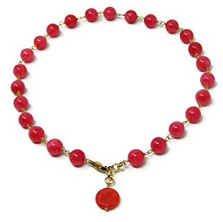DodiGioielli Collana Girocollo Donna in Giada Fucsia | Gioiello Artigianale Made in Italy, Pasticca Facettata, Modello Rosario, Nickel Free, Idea Regalo Elegante
