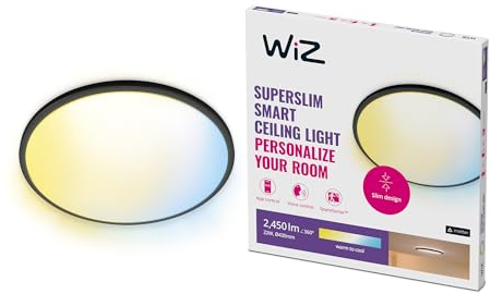 WiZ Tunable White Superslim Deckenleuchte, 22 W, Ø430 mm, LED Leuchte mit warm- bis kaltweißem dimmbarem Licht, smarte Lichtsteuerung über WLAN per Stimme/App, schwarz