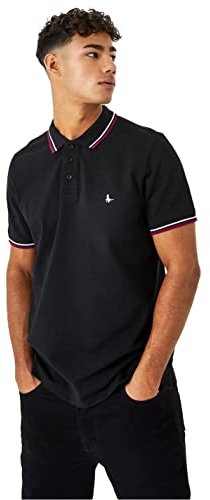 Jack Wills Mens Tipped Polo Short Sleeve Shirt Tee Top Cotton Regular Fit Black XS