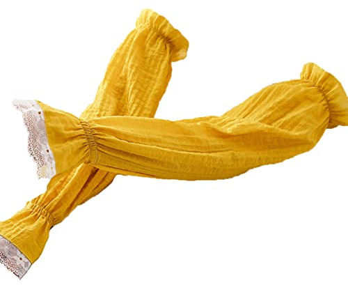 Asudaro Damen Lange Arm Ärmel, 2 Stück Coole Baumwolle Spitze Lange Ärmel Armstulpen Atmungsaktiv Arm Kühler UV-Schutz Geeignet zum Angeln Fahren Joggen Segeln Gartenarbeit 48cm,gelb
