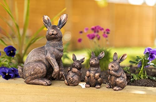 Garden Mile Set of 4 Resin Rabbit Ornaments Rabbit Family Novelty Garden Home Bronze Effect Outdoor Indoor Decoration for Home Patio Decking Pondside Standing Weatherproof