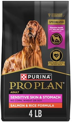 Purina Pro Plan Sensitive Skin and Stomach Dog Food Dry, Adult Salmon & Rice Formula, Digestive Health - 4 lb. Bag