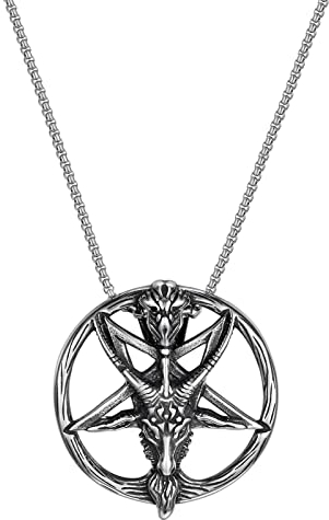 JewelryWe Schmuck Halskette Herren Retro Punk Satan Ziegenkopf Pentagramm Edelstahl Anhänger mit Kette Geschenk für Männer Silber
