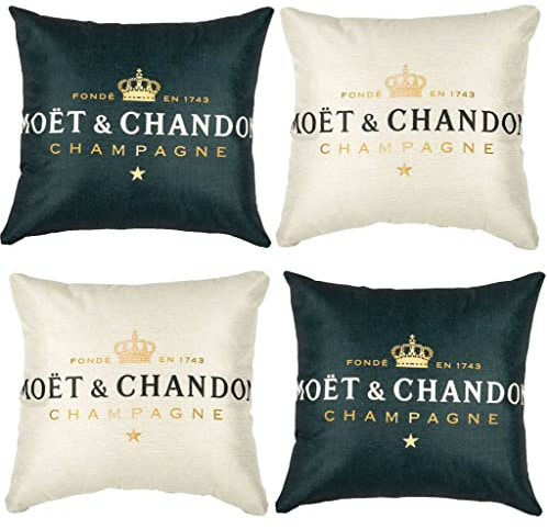 Kissenbezug für Sofa, dekorative Kissenbezüge Champagner und Schwarz, 45 x 45 cm, 4-teiliges Set, Baumwolle, Leinen, einfarbig, Sofakissen, Armlehne aus natürlichem Leinenstoff
