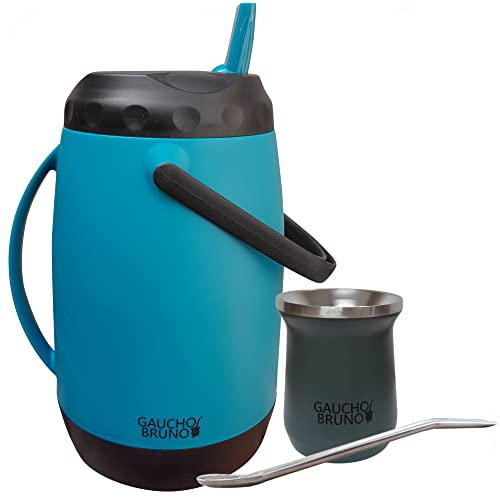 Gaucho Bruno Terere Starter Set, Taza Térmica Mate, Pajita Bombilla y Petaca Paraguaya 2.5 Litros con Pico Vertedor | cómodo de sostener | Mantiene la temperatura de la bebida