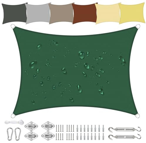 Sichtschutz Sonnensegel Wasserdicht Rechteckig 1.5x4m aus PES-Polyester 95% UV-Schutz Witterungsbeständig Reißfest in Vielen Größen und Farben mit Befestigungsset für Terrasse Garten Balkon-Grün