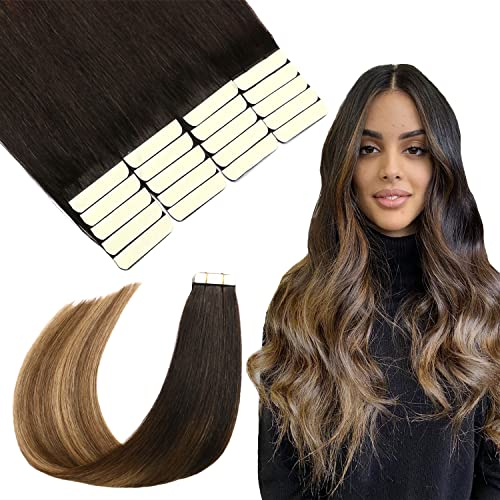 SURNEL Tape Extensions Echthaar 18 Zoll Tape in Soft Hair Extensions 50 Gramm Farbe 1B/4/27 Dunkle Wurzeln zu Blond Balayage Tape in Echthaar(tape#1B/4/27-45cm)