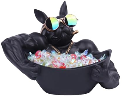 OKESYO Französische Bulldogge Tablett Deko, Französische Bulldogge Dekofigur, Butler Figur Hund, Harz Französische Bulldogge Deko Skulptur Desktop Ornament für Bücherregal, Wohnzimmer, A-02 Schwarz