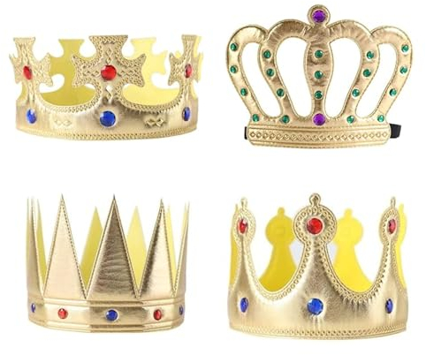 ZHjuju Krone in Gold,4 Stück Königskronen Partyhut König Königin Kronen für Kinder Prinz Prinzessin Krone Stirnband Hut für Geburtstagsfeier Krone Party Kronen Erwachsene Kostüm Zubehör