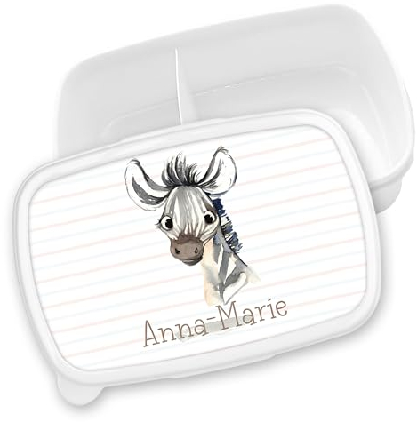 timalo® Brotdose Kinder personalisiert mit Namen | Bento Lunchbox Unterteilung mit Fächern | Jungen Mädchen Kindergarten Schule Motiv Tiere Geschenk | 05- Zebra