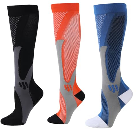 OSLEN Kompressionsstrümpfe Damen und Herren 3 Paar Stützstrümpfe Damen (15-20 mmHg) Thrombosestrümpfe Kompressionssocken Stützstrümpfe für Sport Flug Laufen Reisen Radsport Fußball (L/XL-3 Paar)