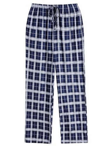 Ekouaer Herren Schlafanzughose Lang Karierte Pyjama Hose Schlafhose Pyjamahose Loungewear und Nachtwäsche Freizeithose Loungehose für Männer, Blau weiß S