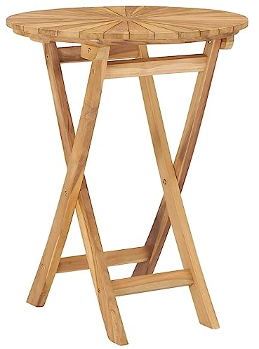 CKioict Outdoor Tisch Terrassentisch Stehtisch Outdoor Klappbarer Gartentisch Ø 60 cm Teak MassivholzFür Gärten, Rasenflächen, Balkone