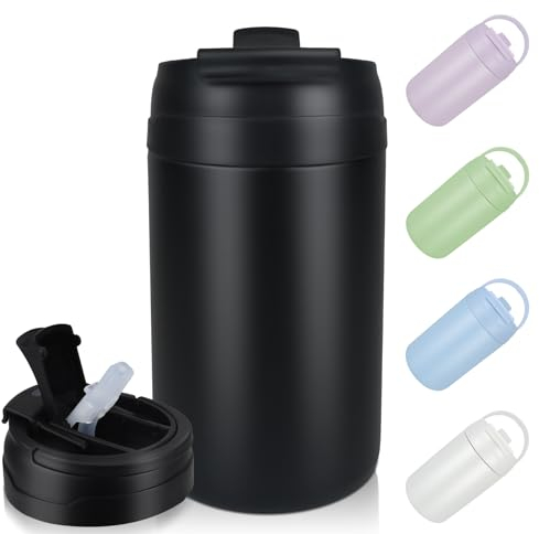 TOPAHGOD Thermobecher 500ml, Doppelwandiger Edelstahl Auslaufsicherer Wasserflasche mit Strohhalm Deckel, Kaffeebecher To Go für Heiß- und Kaltgetränke, Kaffeewasser und Tee, Schwarz