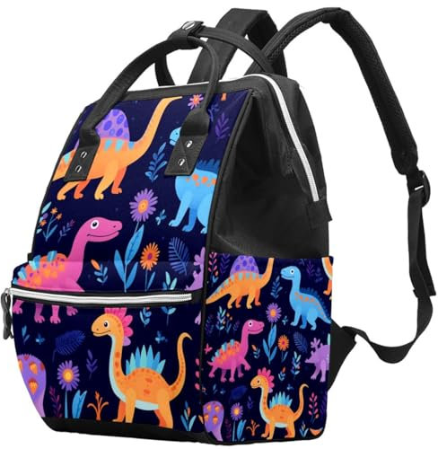 WOSHJIUK Reiserucksack für Damen,Rucksack für Herren,bunter Blumen Cartoon Dinosaurier,Rucksack