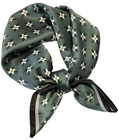 GIMIRO Foulard en Soie Synthétique, 53 x 53 cm, Motif Floral Jaune et Vert, Style Élégant (Fleur à plaque verte)