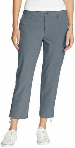 Eddie Bauer Caprihose für Damen mit seitlichem Reißverschluss, Cargotasche, Damen-Wanderhose mit Gürtelschlaufe, Ripstop-Caprihose, Grau, 42