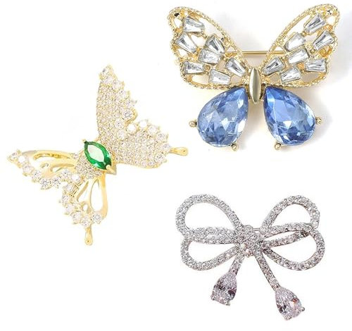 SSyang Broche Bowknot Broche Perle Bowknot Artificielle, 3 pcs Broche Bowknot Vintage pour Femmes Broche de fixation de vêtements,pour la Fixation de Pull,Châles et Robes,Cadeaux (Or + Argent)