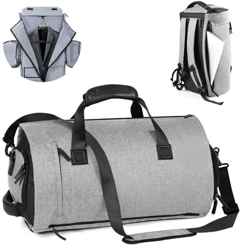 YHYEH Garment Bag,42L umwandelbare Kleider-Reisetasche mit Rucksackgurt und abnehmbarem Schultergurt, 5-in-1 Reisetasche zum Mitnehmen fürs Wochenende mit Schuhfach für Unisex,Grau
