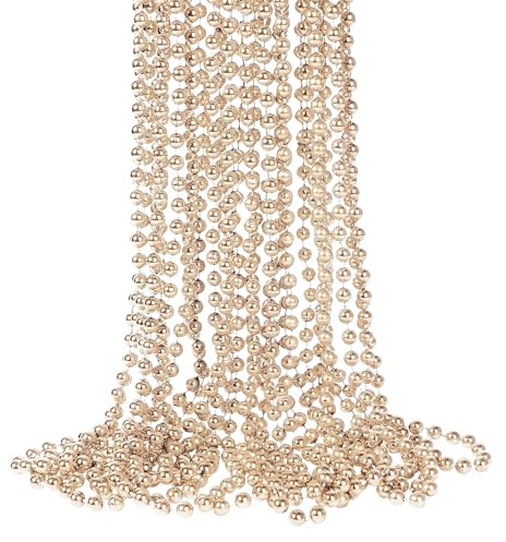 Trimming Shop 9 Meter glänzende Perlengirlande für Weihnachtsbaumschmuck – 7,5 mm Perlenschnurgirlande, Perlenkette und künstliche Perlen Lametta für Weihnachtsdekoration, Champagner