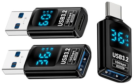 Cablecc 3 Stück/Los, 10 Gbit/s, USB-C-Überwachungsanzeige, intelligentes LED-Display, Typ-C USB-C auf USB 3.2 Typ-A-Adapter, Datenstromspannung, Schnelllade-Tester, Detektor