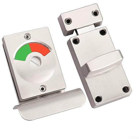 Oniissy Aluminum Partition Door Locks,Aluminum alloy Partition Door Lock Bathroom With Red Green Indicator Lock,Aluminium Cubicle Door Lock with Buffer and Release Slide Bolt Keep for Toilet Cubicles