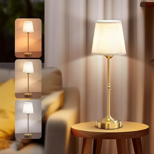 Rechargeable Lamp, Portable 5200mAh Battery Operated Table Lamps with LED Dimmable, 3 Colors Cordless Touch Lamp for Home, Living Room, Bedroom, Dining, Outdoor, Restaurant - Gold