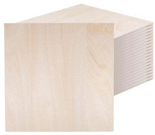 JAPCHET 20PCS 8 x 8 inch Square Plywood Sheets, 200 x 200 x 6mm Basswood Sheet for DIY Crafts Painting Wood Engraving